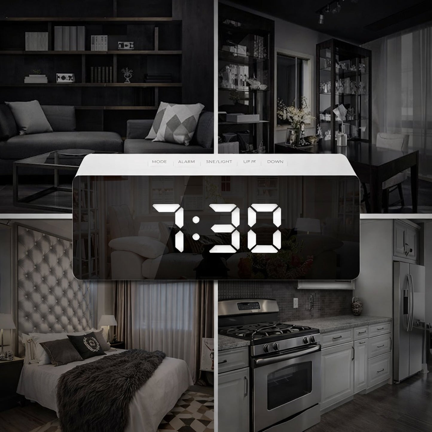 Digital Mirror Alarm Clock | Smart Sensor | Date & Temperature Display