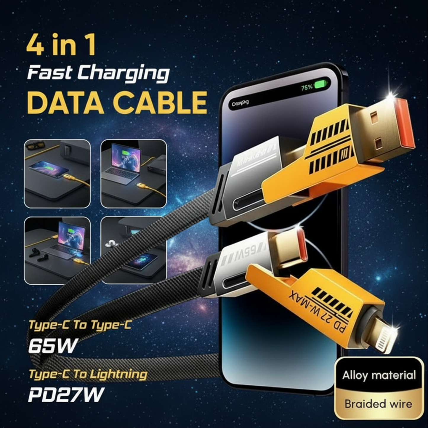 ⁠AmpX | 4-in-1 Charging Cable | Fast Charging