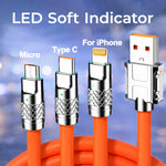 3-in-1 Fast Charging Retractable Data Cable (120W) | USB Type-C | Lightning | Micro-USB | Universal Compatibility | AmpX | Assorted Colours