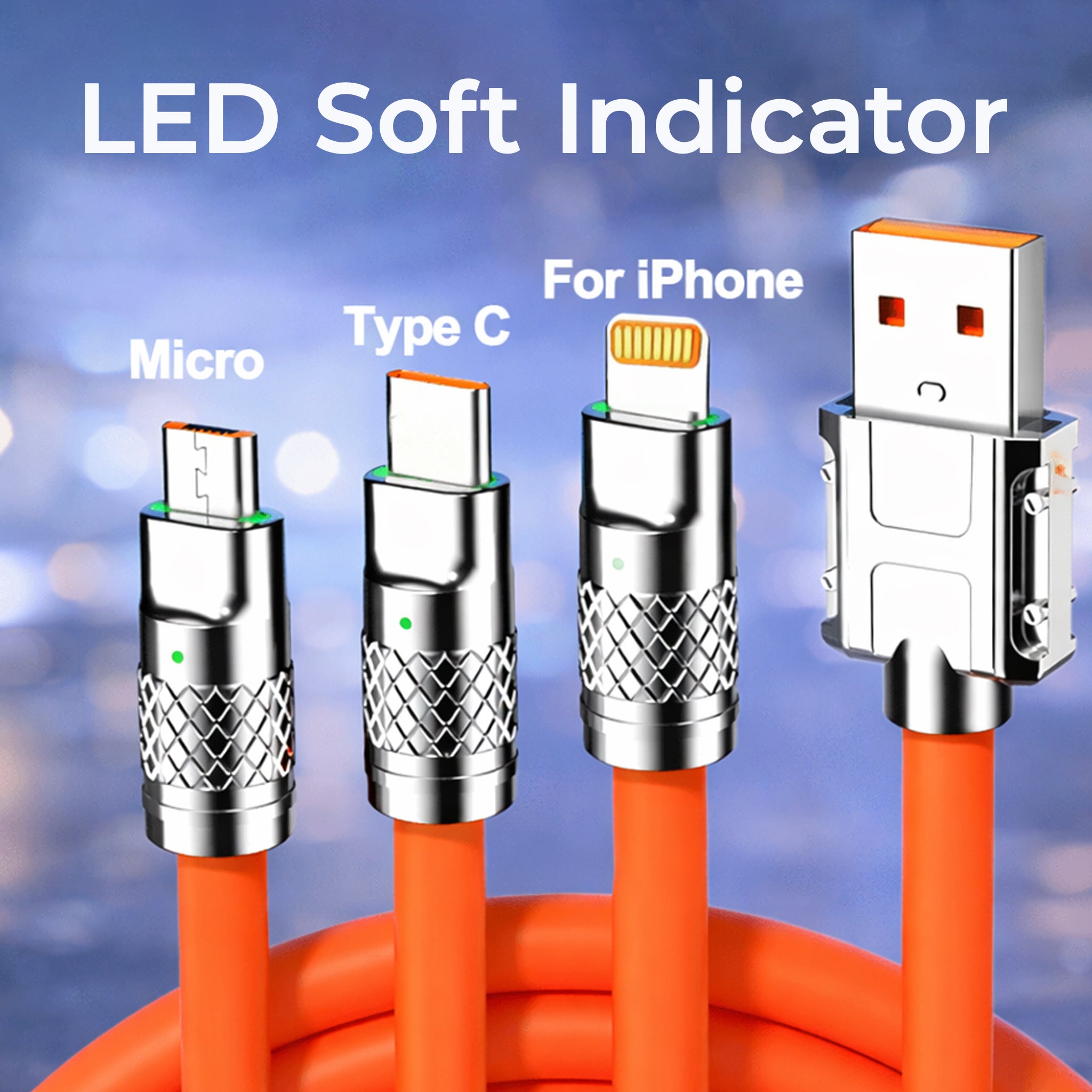 3-in-1 Fast Charging Retractable Data Cable (120W) | USB Type-C | Lightning | Micro-USB | Universal Compatibility | AmpX | Assorted Colours (Copy)